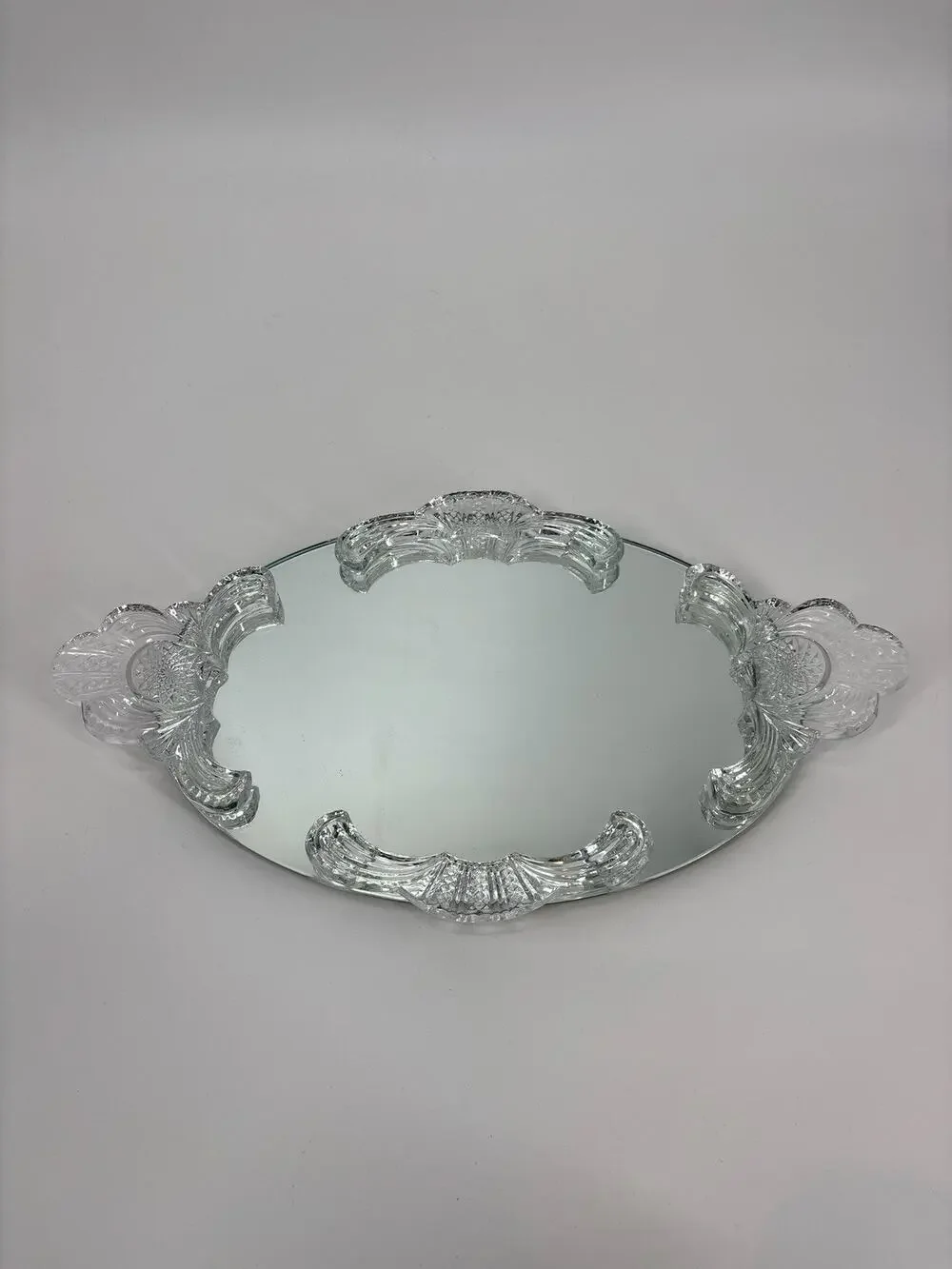 VTG. EXQUISITE LEAD CRYSTAL GLASS VANITY MIRRORED DRESSER TRAY 18 1/2